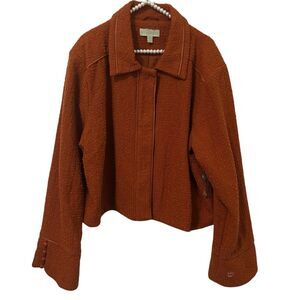Rye Grass Tweed Faux Leather Trim Womens 3X  Blazer Rust Bell Sleeves NWT Office